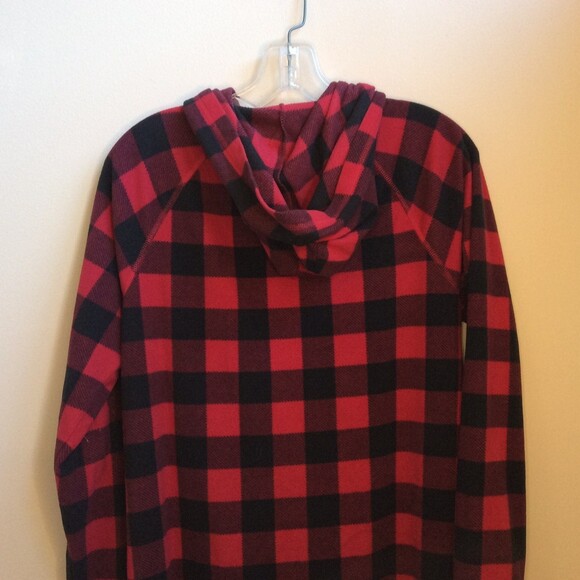 FAMILY PJS MACYS WOMENS SMALL HOODED ONE PIECE PAJAMA RED BLACK PLAID FLANNEL - Picture 7 of 9